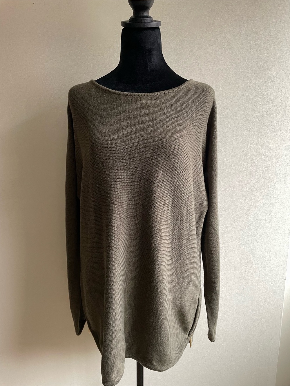 Michael Michael Kors XL Olive Boat Neck Tunic Sweater Side Zip Dolman Knit